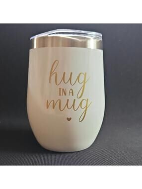 White Insulated Tumbler Drink-Through Lid Stainless Steel 'Hug in a Mug'